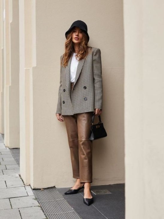 Fall Work Outfit: Houndstooth Blazer & Leather Loafers — bows